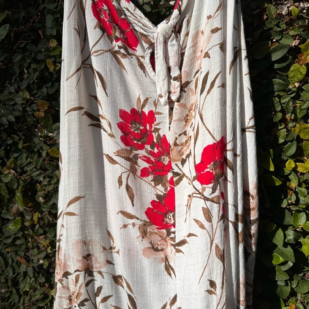 Flowing Floral Spaghetti Strap tank with deep Pink, Cream and Brown Accents